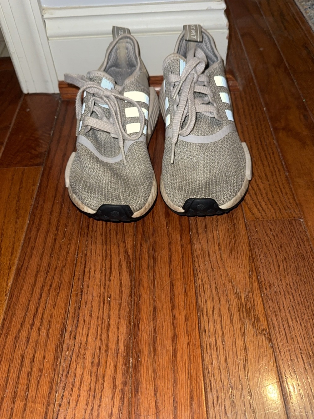 adidas Kids Taupe Knit Sneakers with White Stripes